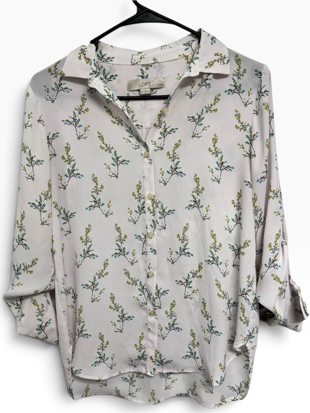 LOFT Floral Branch Print Button-Down Collared Blouse (Size XSP) - Picture 2 of 5